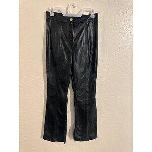 Cider High Rise Black Moto Style Faux Leather Bellbottom Slit Pants
